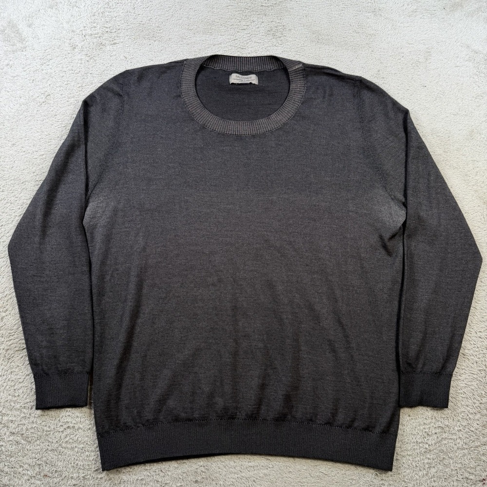 Falconeri Sweater Men Large Grey 100% Cashmere Crewneck Ultralight Made Italy